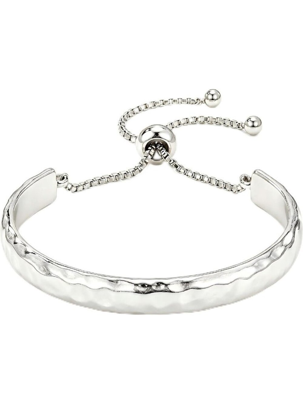 Adjustable Hammered CZ Bolo Bangle Bracelet | Minimalist Design for All Wrist